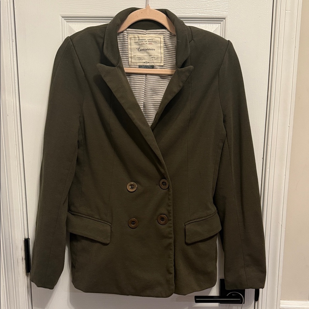 Cartonnier Olive Double Breasted Knit Blazer Sz M